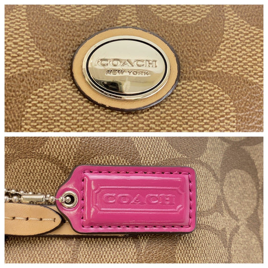 COACH Handbag PVC, Leather Beige SilverMetal Handbag Shoulder Bag 2way Signature Women Used Authentic