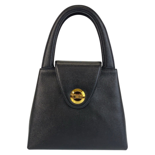 GIVENCHY Handbag leather Black GoldMetal Circle logo Women Used Authentic