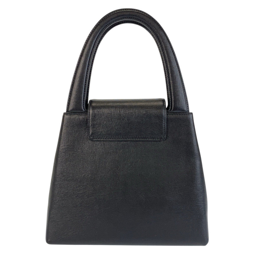 GIVENCHY Handbag leather Black GoldMetal Circle logo Women Used Authentic