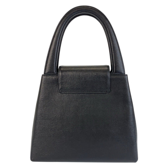 GIVENCHY Handbag leather Black GoldMetal Circle logo Women Used Authentic