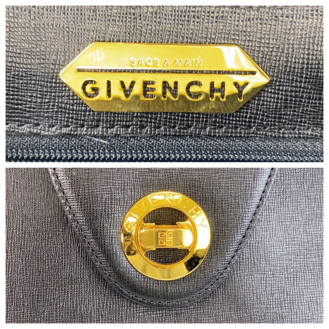 GIVENCHY Handbag leather Black GoldMetal Circle logo Women Used Authentic