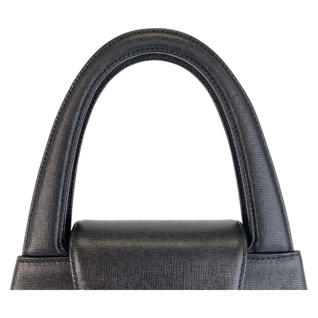 GIVENCHY Handbag leather Black GoldMetal Circle logo Women Used Authentic
