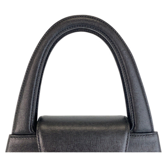 GIVENCHY Handbag leather Black GoldMetal Circle logo Women Used Authentic