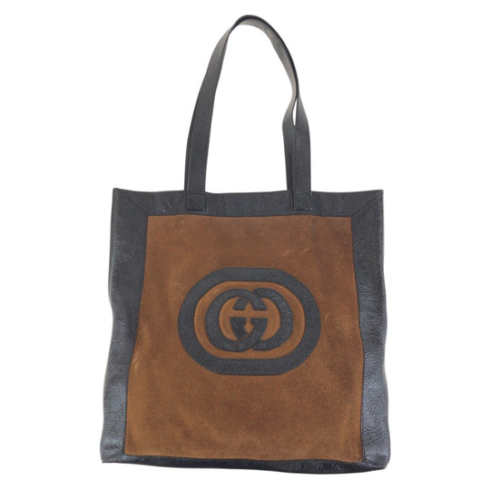 GUCCI Tote Bag 519335 Suede Brown Interlocking