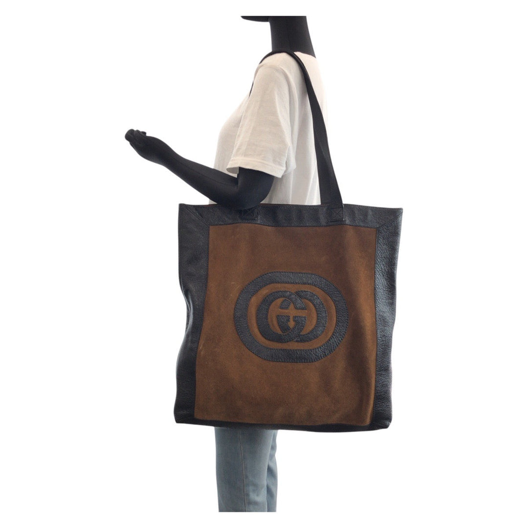 GUCCI Tote Bag 519335 Suede Brown Interlocking