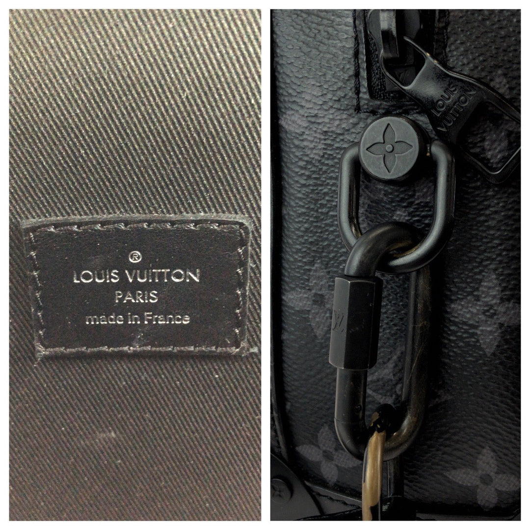 LOUIS VUITTON Shoulder Bag M44730 PVC Black Black Metal Chain Shoulder Bag Pochette Monogram Eclipse Soft Trunk mens Used Authentic