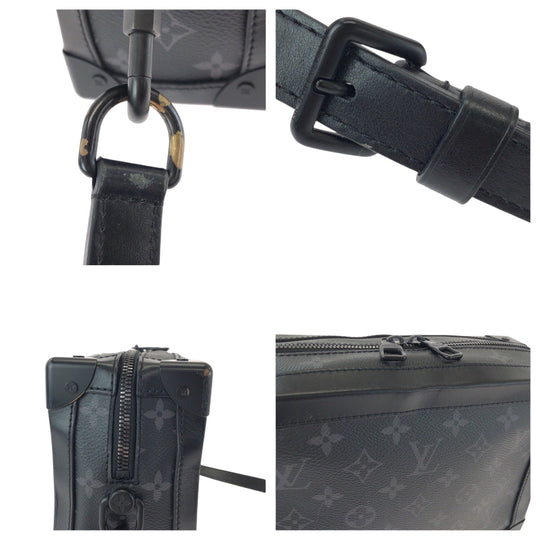 LOUIS VUITTON Shoulder Bag M44730 PVC Black Black Metal Chain Shoulder Bag Pochette Monogram Eclipse Soft Trunk mens Used Authentic