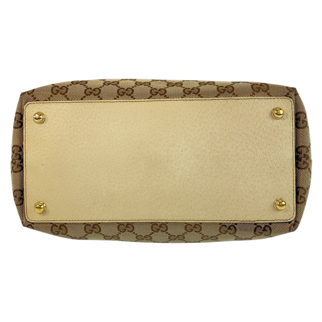 GUCCI Tote Bag 120835 GG canvas, leather Beige White Gold Metal Tote Bag Shoulder Bag Women Used Authentic