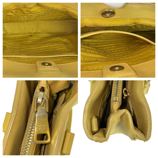 PRADA Tote Bag leather yellow Tote Bag Shoulder Bag Safiano Galleria TriangleWith logo Women Used Authentic