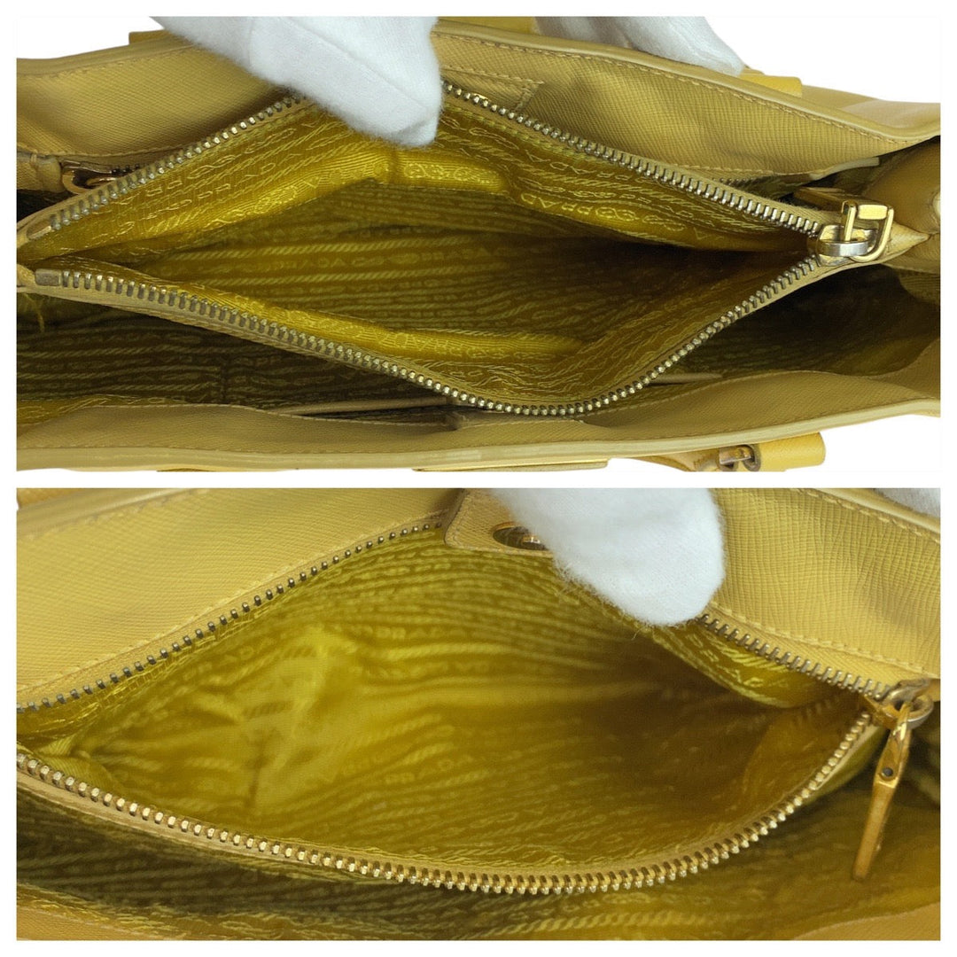 PRADA Tote Bag leather yellow Tote Bag Shoulder Bag Safiano Galleria TriangleWith logo Women Used Authentic