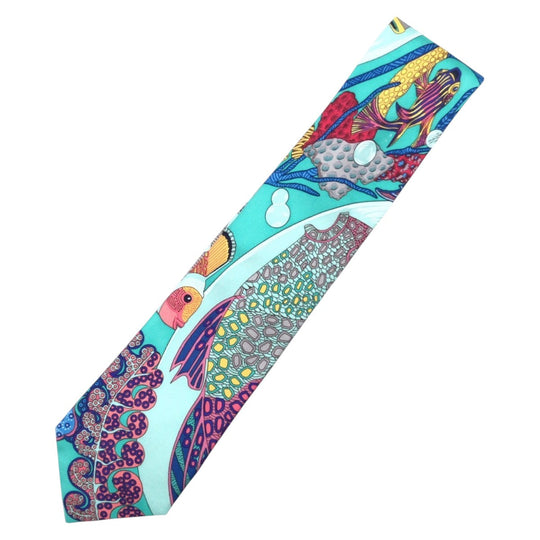 HERMES tie silk multicolor Tropical pattern