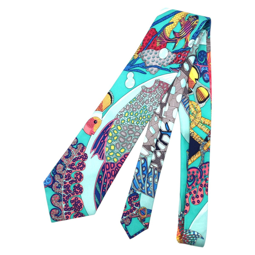 HERMES tie silk multicolor Tropical pattern