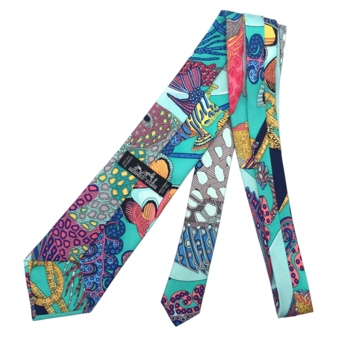 HERMES tie silk multicolor Tropical pattern