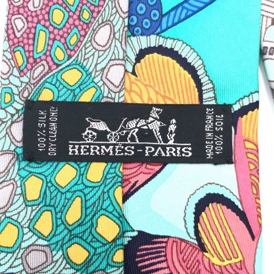 HERMES tie silk multicolor Tropical pattern