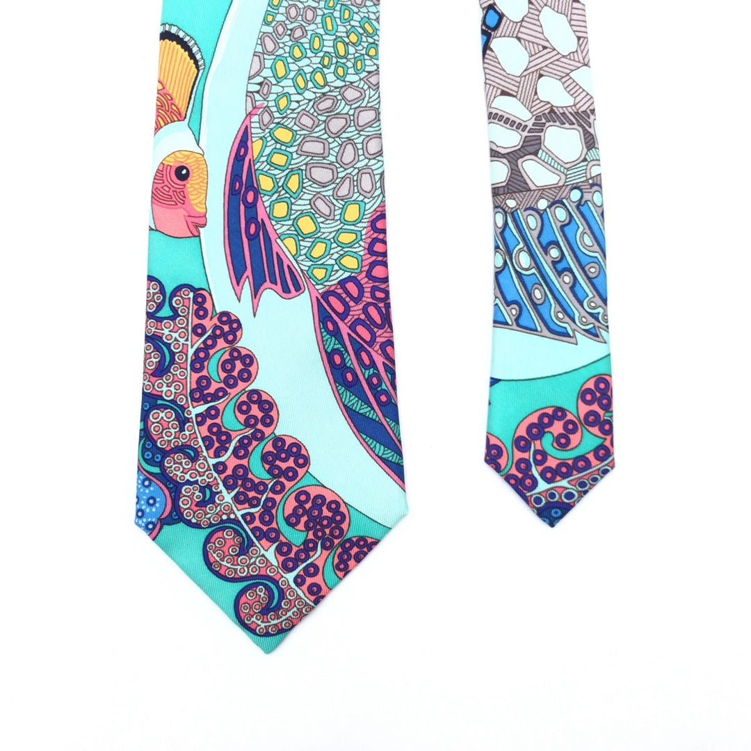 HERMES tie silk multicolor Tropical pattern