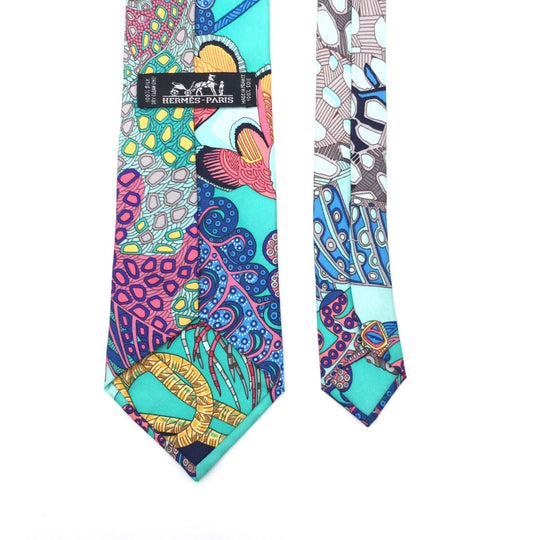 HERMES tie silk multicolor Tropical pattern