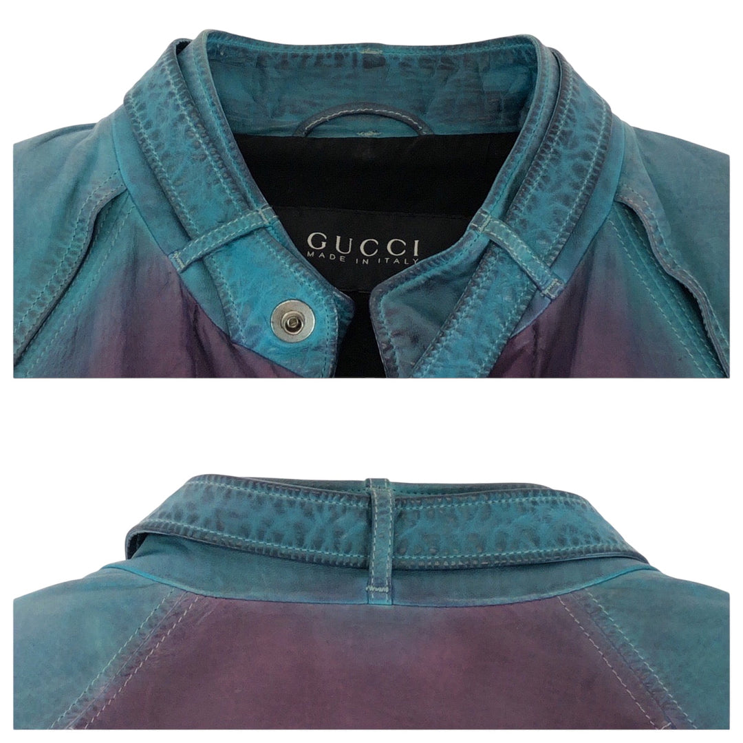 GUCCI Riders jacket leather purple 46
