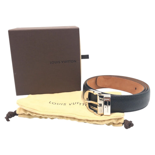 LOUIS VUITTON belt M6843 leather Black Brown Silver Saintur Classic