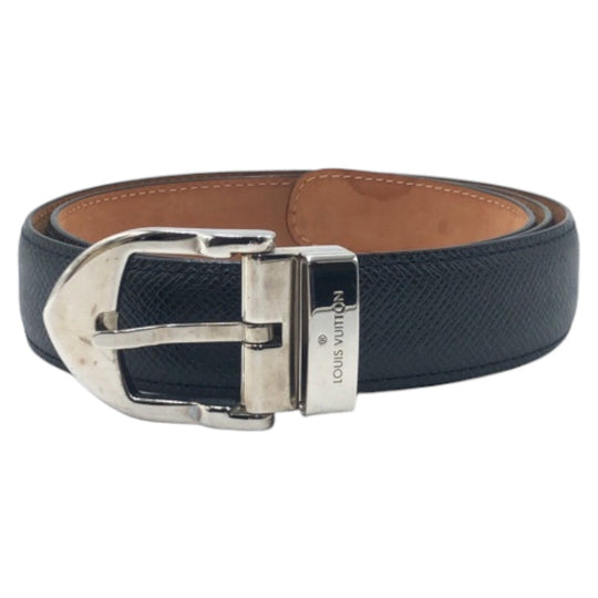 LOUIS VUITTON belt M6843 leather Black Brown Silver Saintur Classic