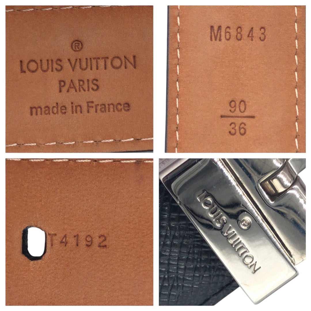 LOUIS VUITTON belt M6843 leather Black Brown Silver Saintur Classic