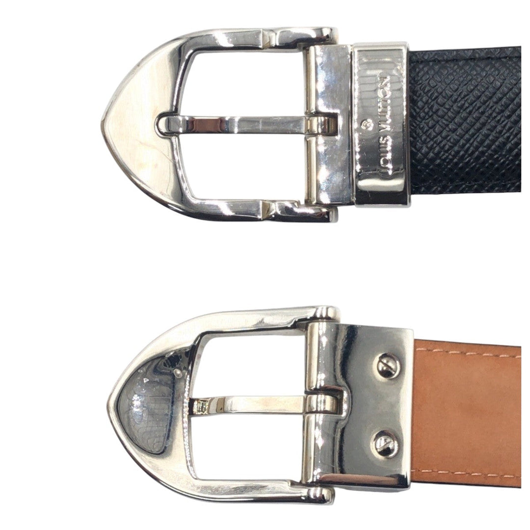 LOUIS VUITTON belt M6843 leather Black Brown Silver Saintur Classic