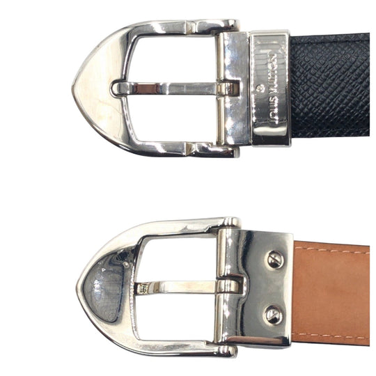 LOUIS VUITTON belt M6843 leather Black Brown Silver Saintur Classic