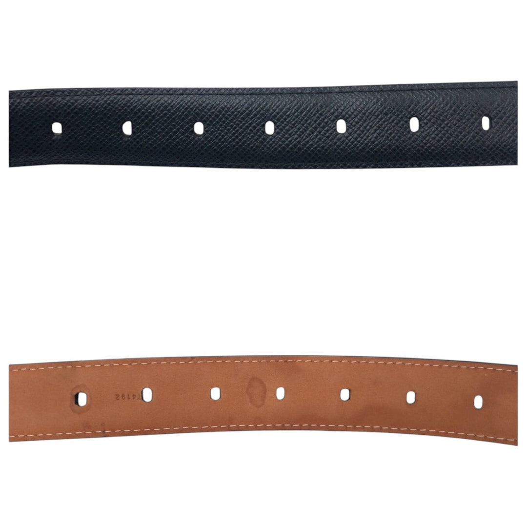 LOUIS VUITTON belt M6843 leather Black Brown Silver Saintur Classic
