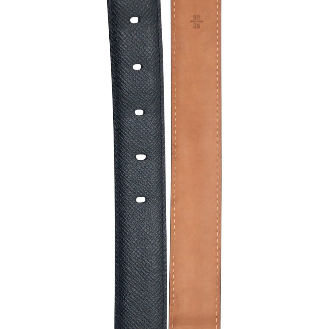 LOUIS VUITTON belt M6843 leather Black Brown Silver Saintur Classic