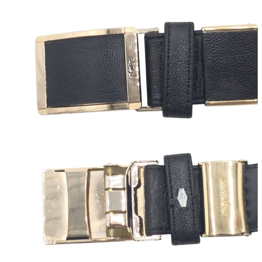 Yves Saint Laurent belt leather Black Silver YSL