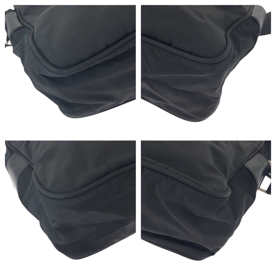 PRADA Shoulder Bag Nylon Black SilverMetal Test Triangle With logo