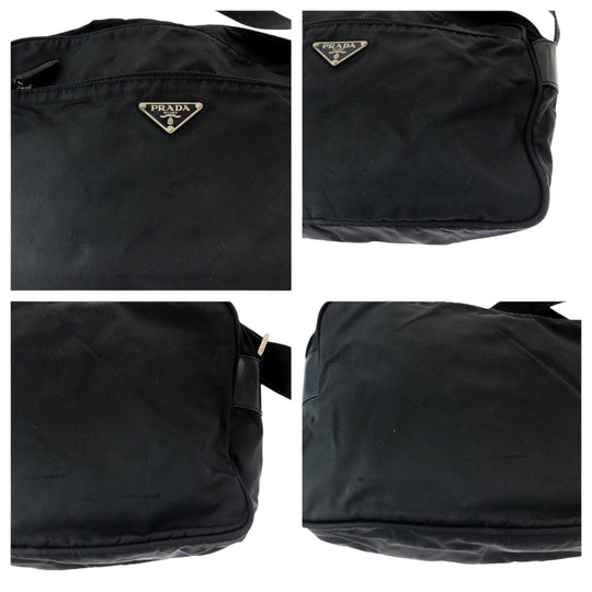 PRADA Shoulder Bag Nylon Black SilverMetal Test Triangle With logo