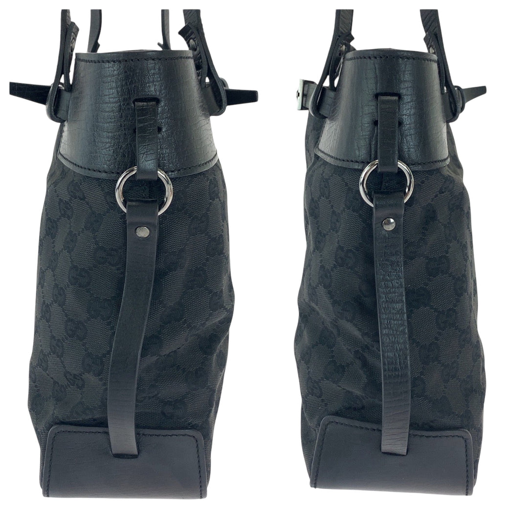 GUCCI Tote Bag 107757 GG canvas Black SilverMetal Tote Bag Shoulder Bag Women Used Authentic