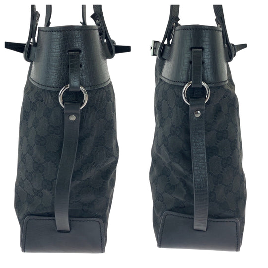 GUCCI Tote Bag 107757 GG canvas Black SilverMetal Tote Bag Shoulder Bag Women Used Authentic
