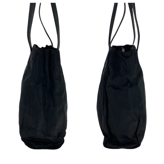 PRADA Tote Bag Nylon, Leather Black SilverMetal Tote Bag Shoulder Bag Test Triangle With logo Women(Unisex) Used Authentic
