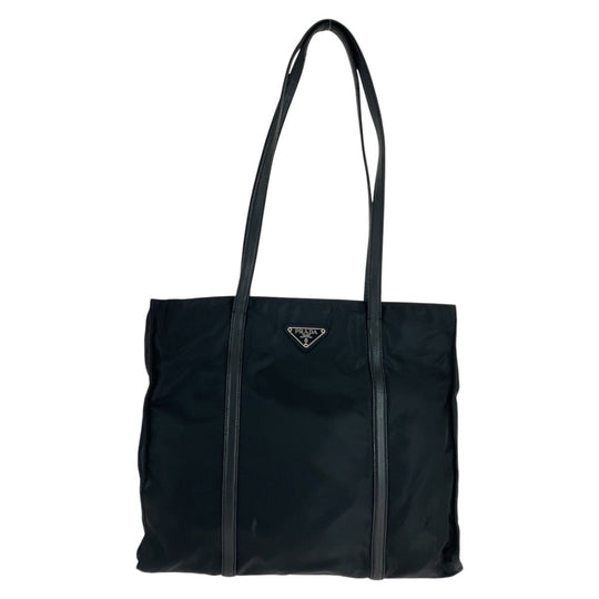 PRADA Tote Bag Nylon, Leather Black SilverMetal Tote Bag Shoulder Bag Test Triangle With logo Women(Unisex) Used Authentic