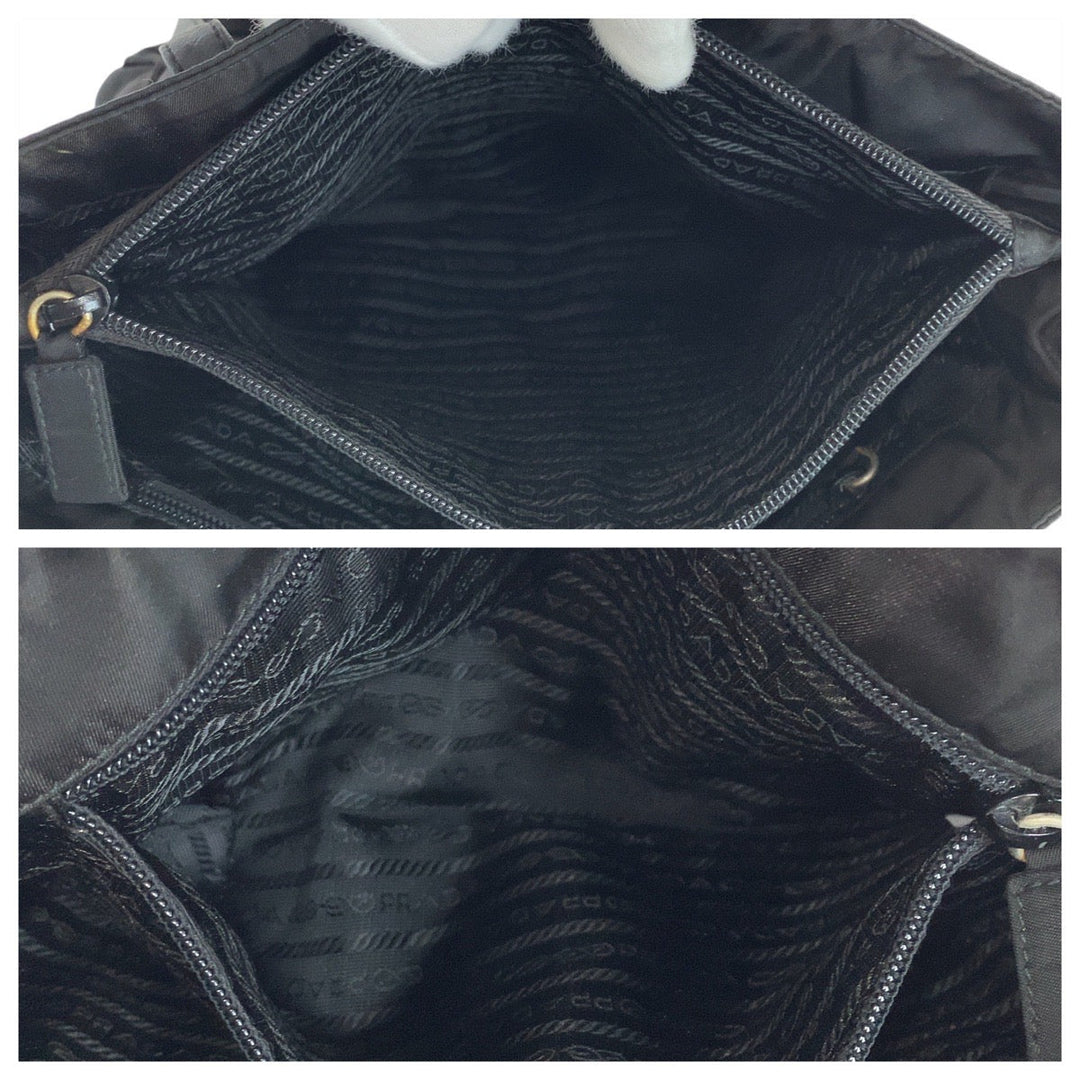 PRADA Tote Bag Nylon, Leather Black SilverMetal Tote Bag Shoulder Bag Test Triangle With logo Women(Unisex) Used Authentic