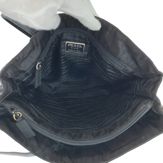 PRADA Tote Bag Nylon, Leather Black SilverMetal Tote Bag Shoulder Bag Test Triangle With logo Women(Unisex) Used Authentic