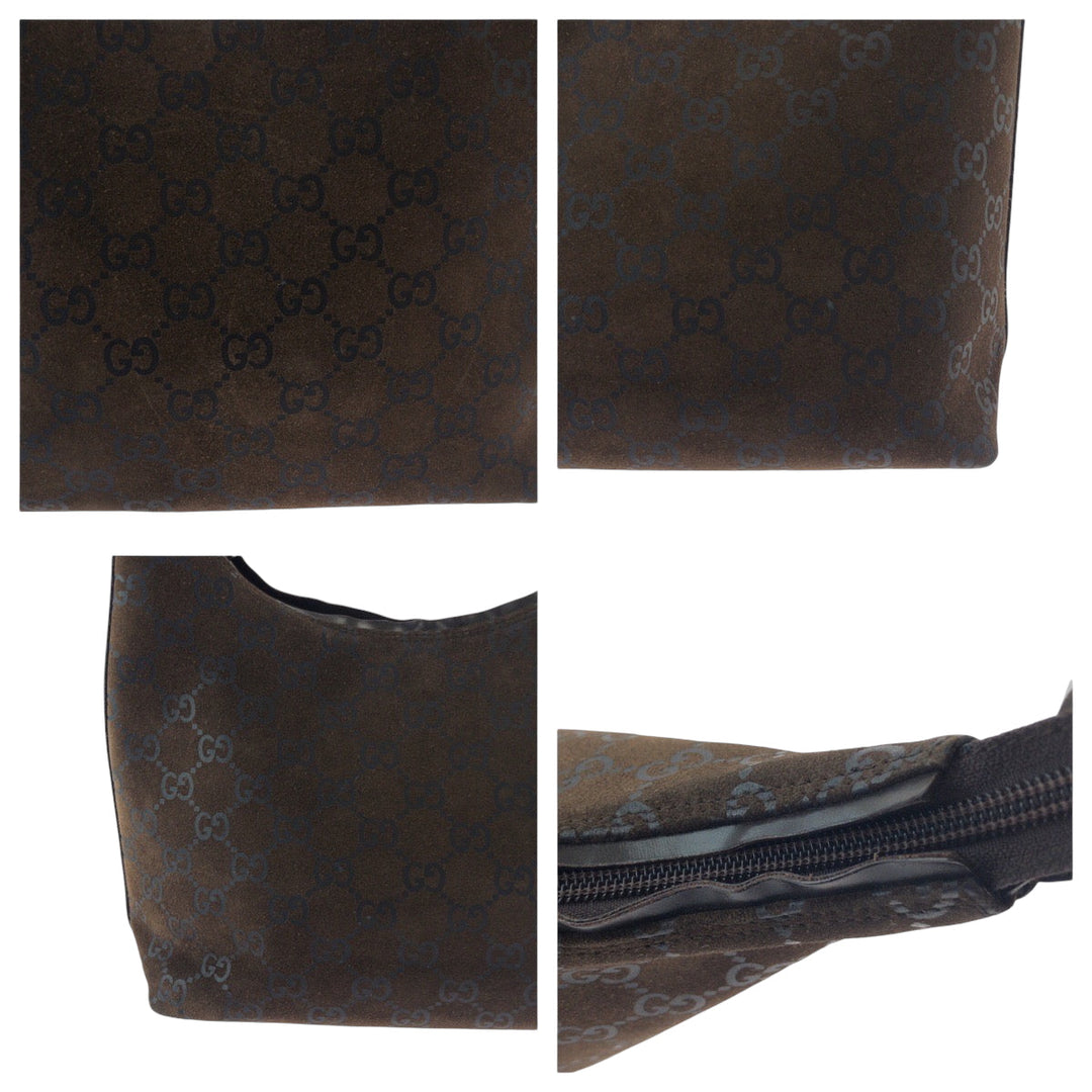 GUCCI Shoulder Bag 000 0602 Suede Brown Silver Metal One Shoulder Bag Women Used Authentic