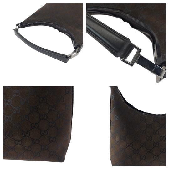 GUCCI Shoulder Bag 000 0602 Suede Brown Silver Metal One Shoulder Bag Women Used Authentic