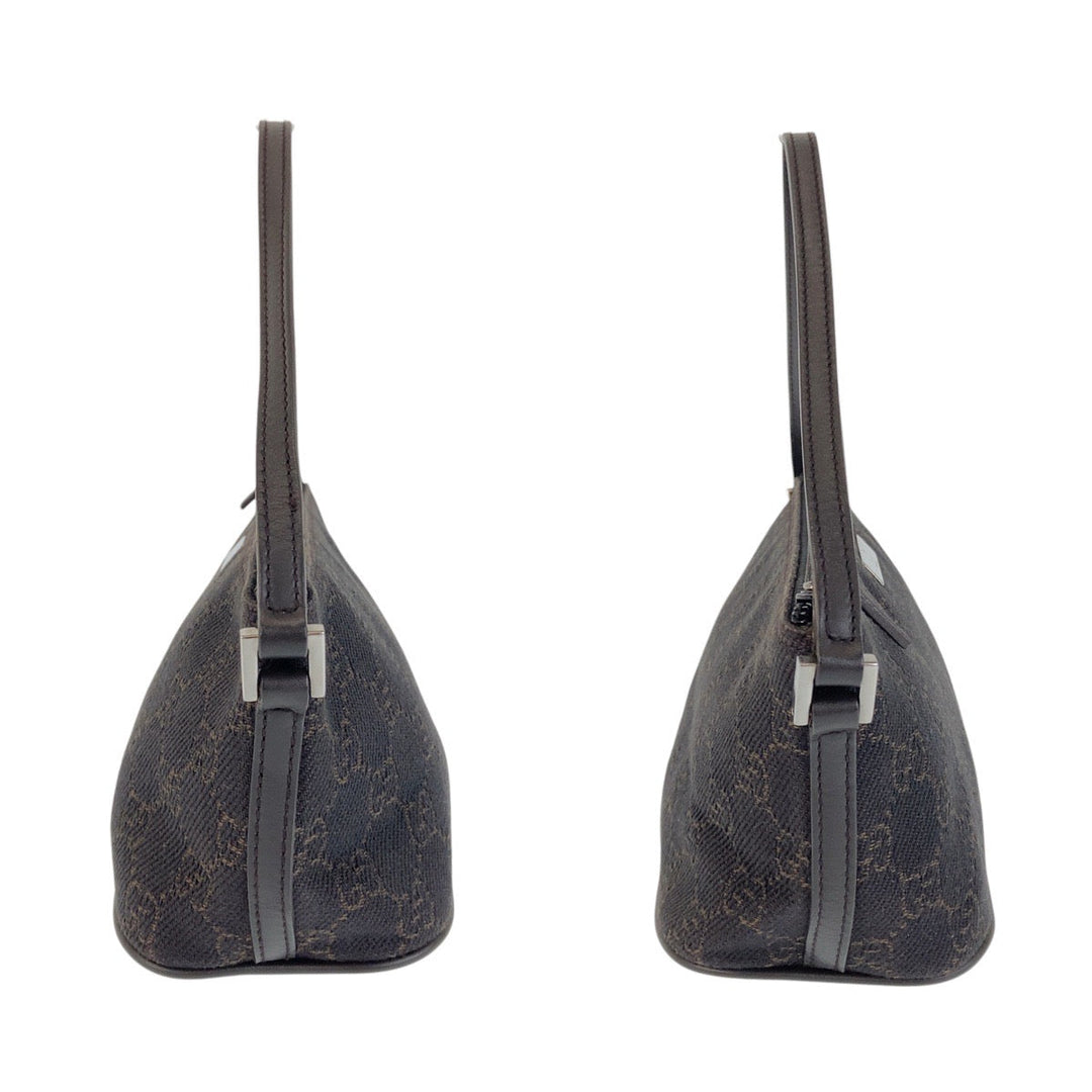 GUCCI Handbag 07198 GG canvas, leather Dark Brown SilverMetal Handbag accessory pouch Women Used Authentic