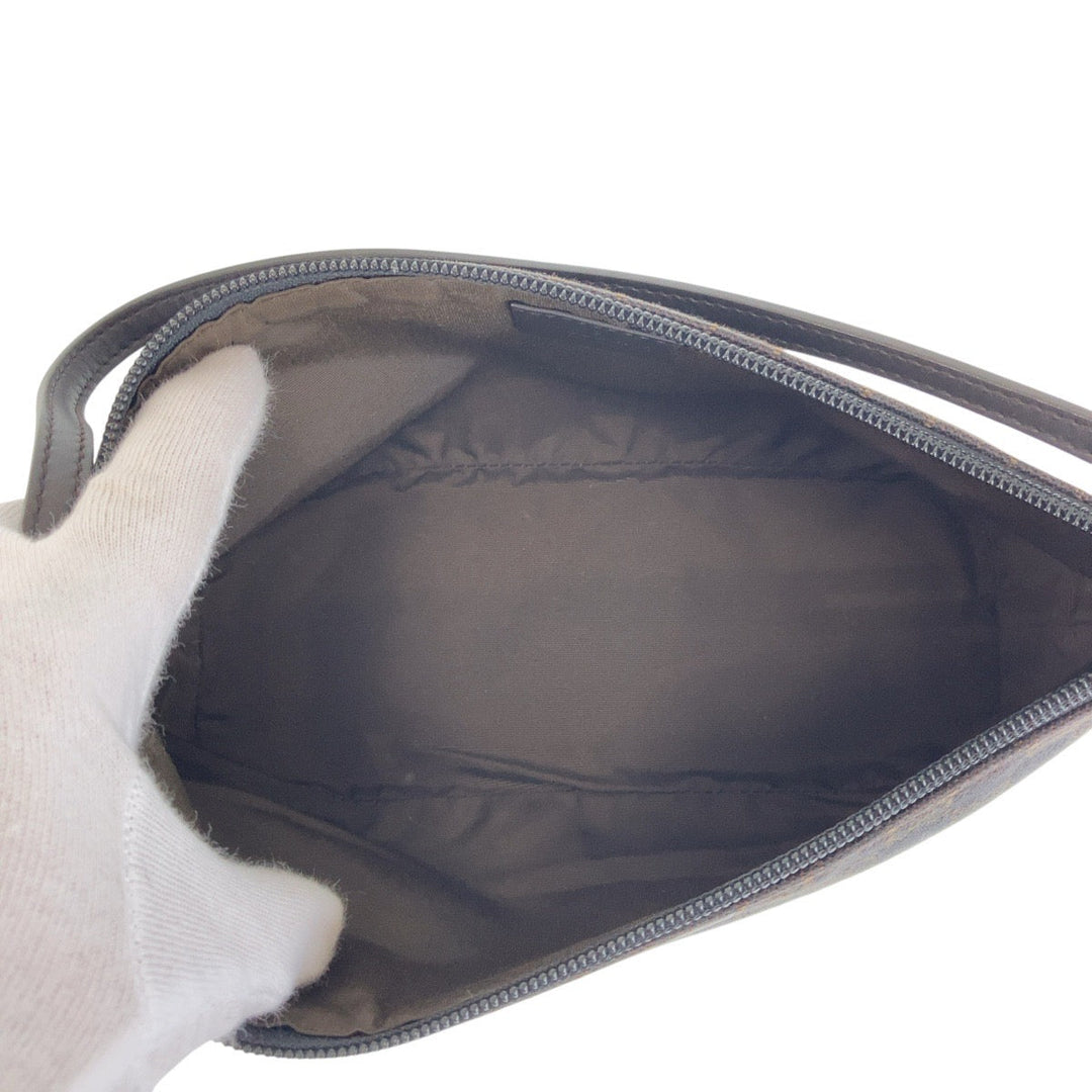 GUCCI Handbag 07198 GG canvas, leather Dark Brown SilverMetal Handbag accessory pouch Women Used Authentic