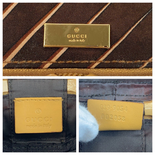 GUCCI Handbag 039 9054 Nylon Brown Gold Metal Handbag pouch Women Used Authentic