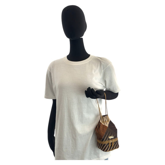 GUCCI Handbag 039 9054 Nylon Brown Gold Metal Handbag pouch Women Used Authentic