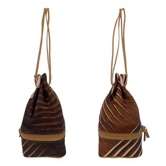 GUCCI Handbag 039 9054 Nylon Brown Gold Metal Handbag pouch Women Used Authentic