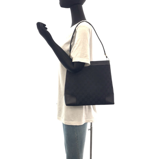 GUCCI Shoulder Bag 001 4231 GG canvas, leather Black GoldMetal Women Used Authentic