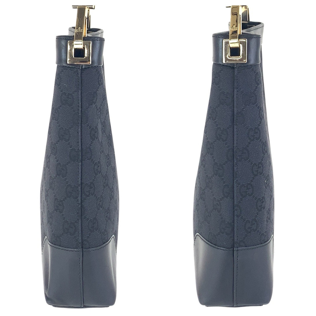 GUCCI Shoulder Bag 001 4231 GG canvas, leather Black GoldMetal Women Used Authentic