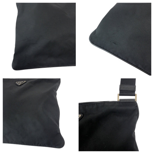PRADA Shoulder Bag Nylon Black SilverMetal Shoulder Bag pochette Test Triangle With logo Women Used Authentic
