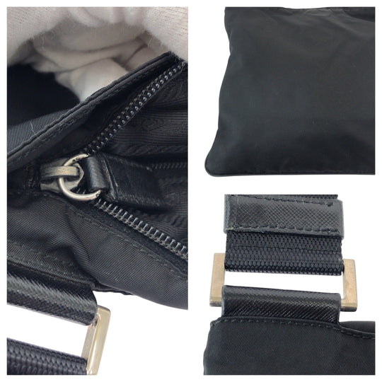 PRADA Shoulder Bag Nylon Black SilverMetal Shoulder Bag pochette Test Triangle With logo Women Used Authentic