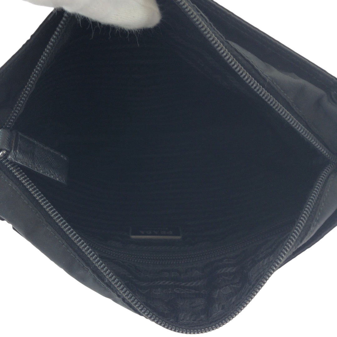 PRADA Shoulder Bag Nylon Black SilverMetal Shoulder Bag pochette Test Triangle With logo Women Used Authentic