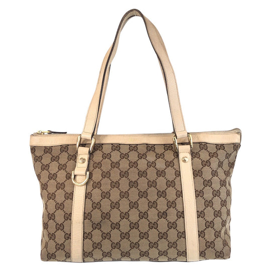 GUCCI Tote Bag 141470 GG canvas Beige White Gold Metal Abbey